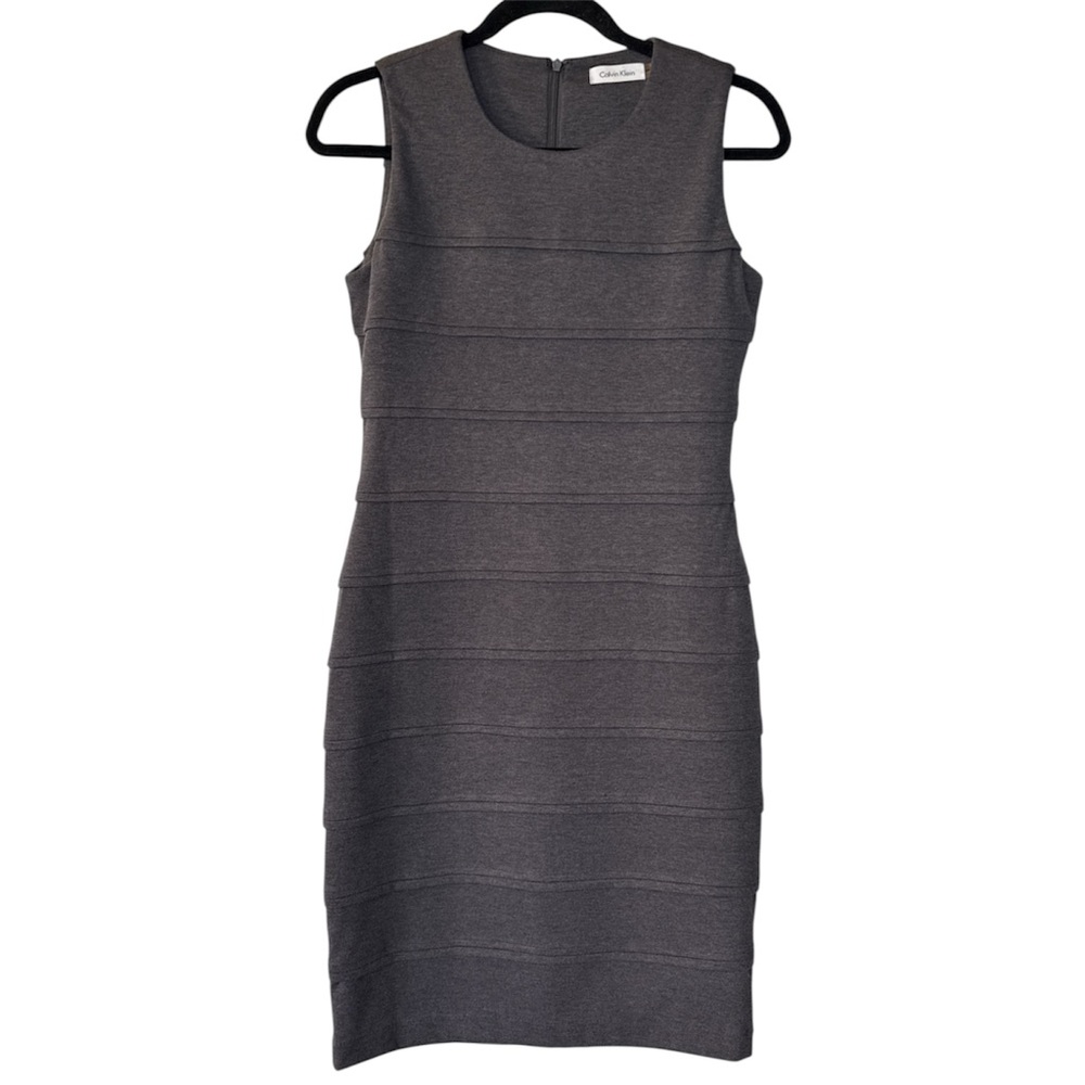 Calvin Klein Gray Sleeveless Tiered Look Sheath Dress Career NWOT Womens Size 4